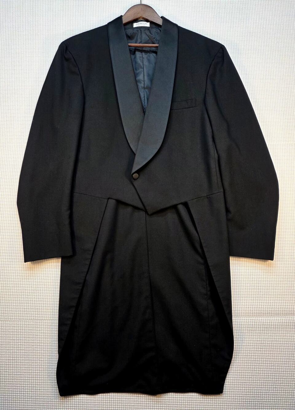 VTG 80s Lord West Black Tuxedo Tailcoat 41L Wool Shawl Lapel Formal Dress Jacket
